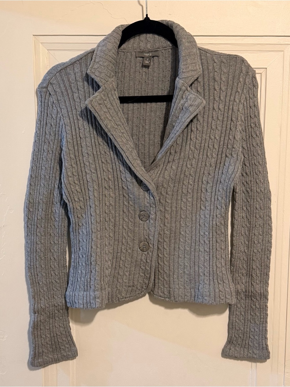 Apt. 9 Gray Cable Knit Blazer Style Cardigan Size M - Picture 3 of 11